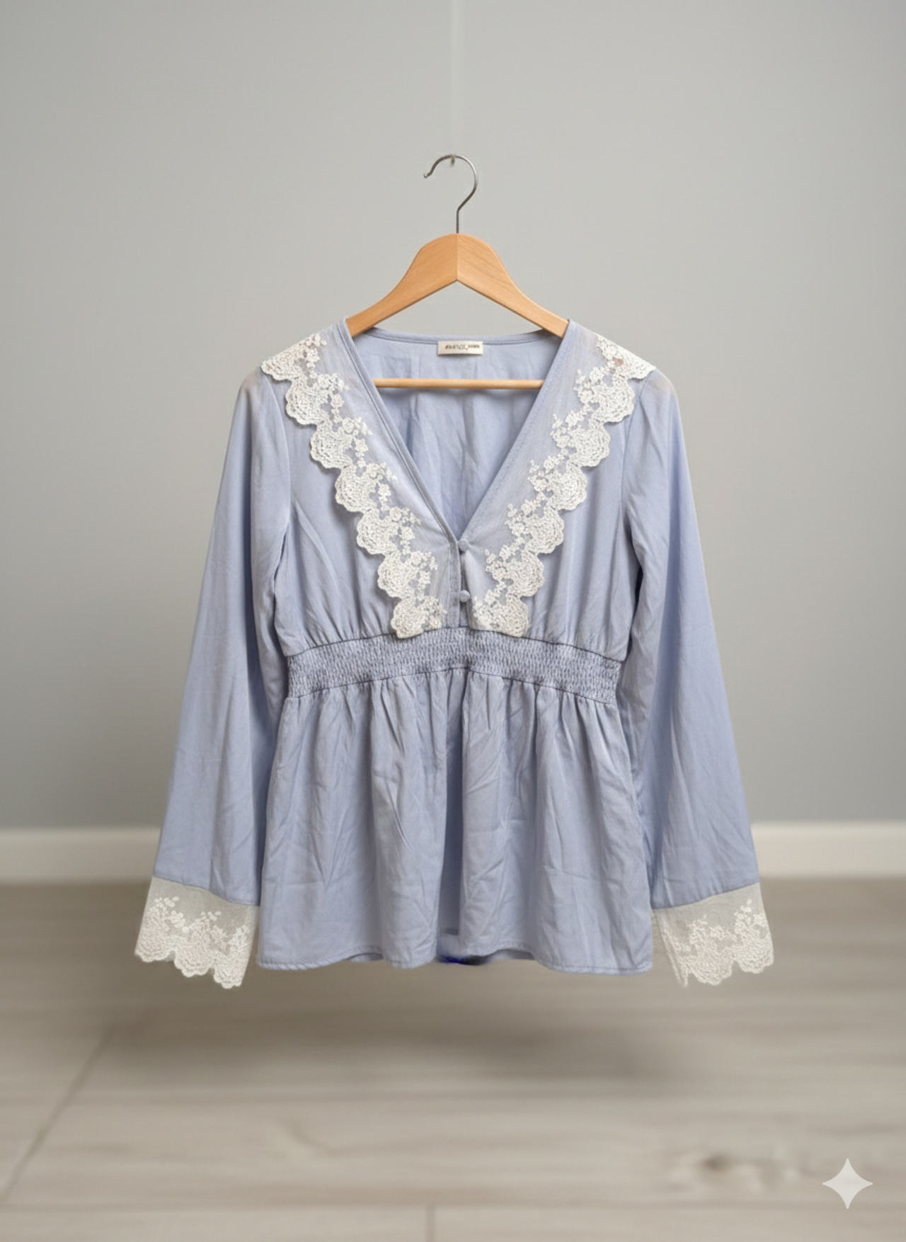 Lace Trim Smocked Waist Blouse
