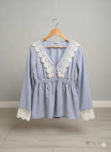 Lace Trim Smocked Waist Blouse - Image 1