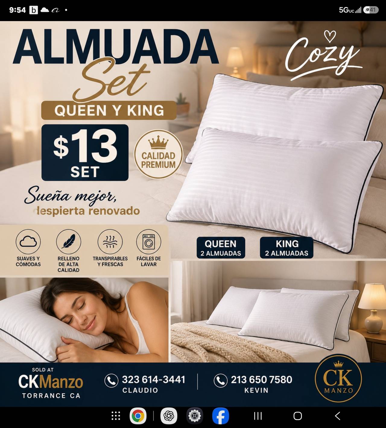 $13 set queen or king  Almuadas CK Manzo Premium Pillow Set