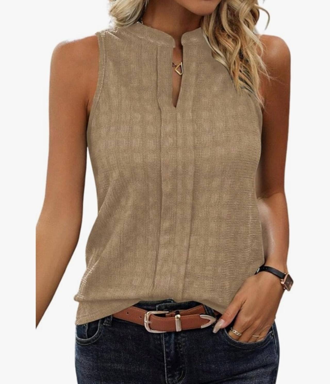 OCSTRADE Womens Size Medium Tank Tops Black Lattice Textured Split Neck Trendy