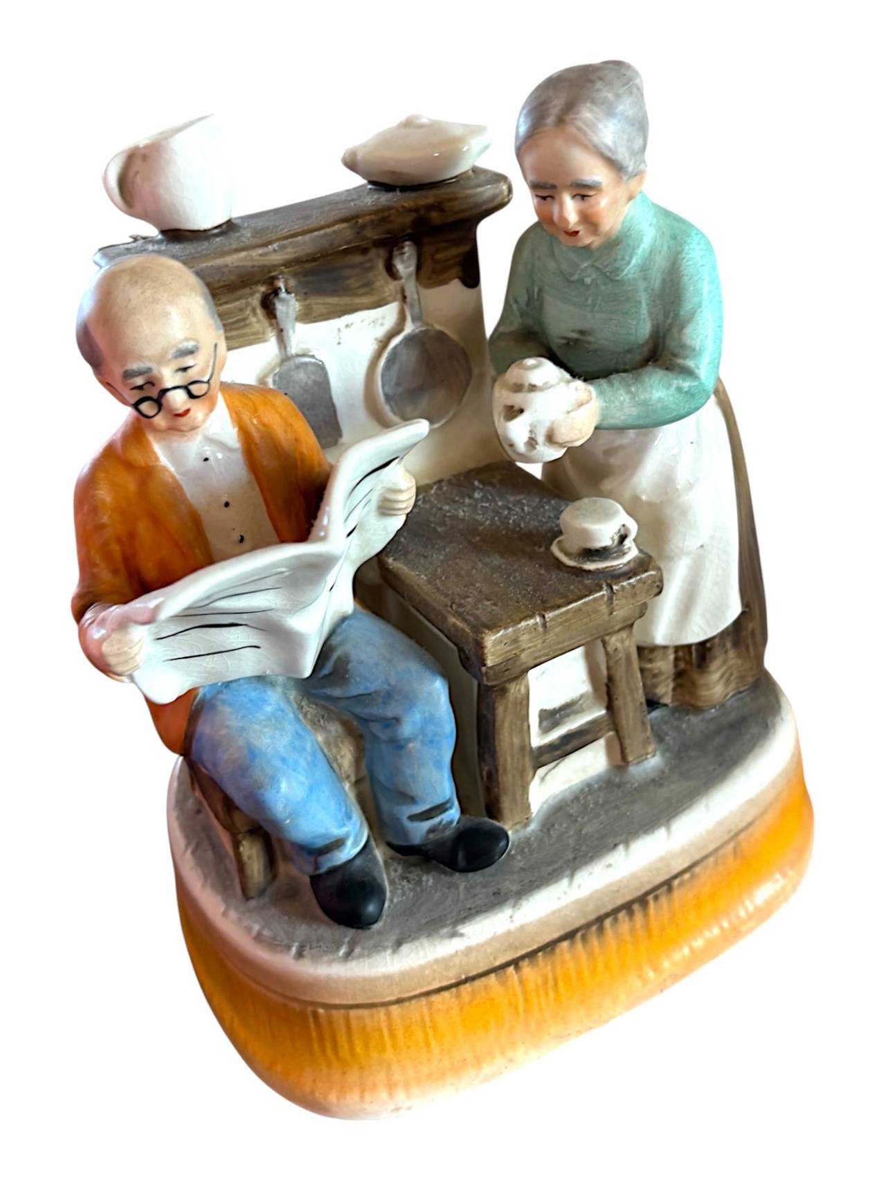 Vintage Ceramic Elderly Couple Kitchen Music Box