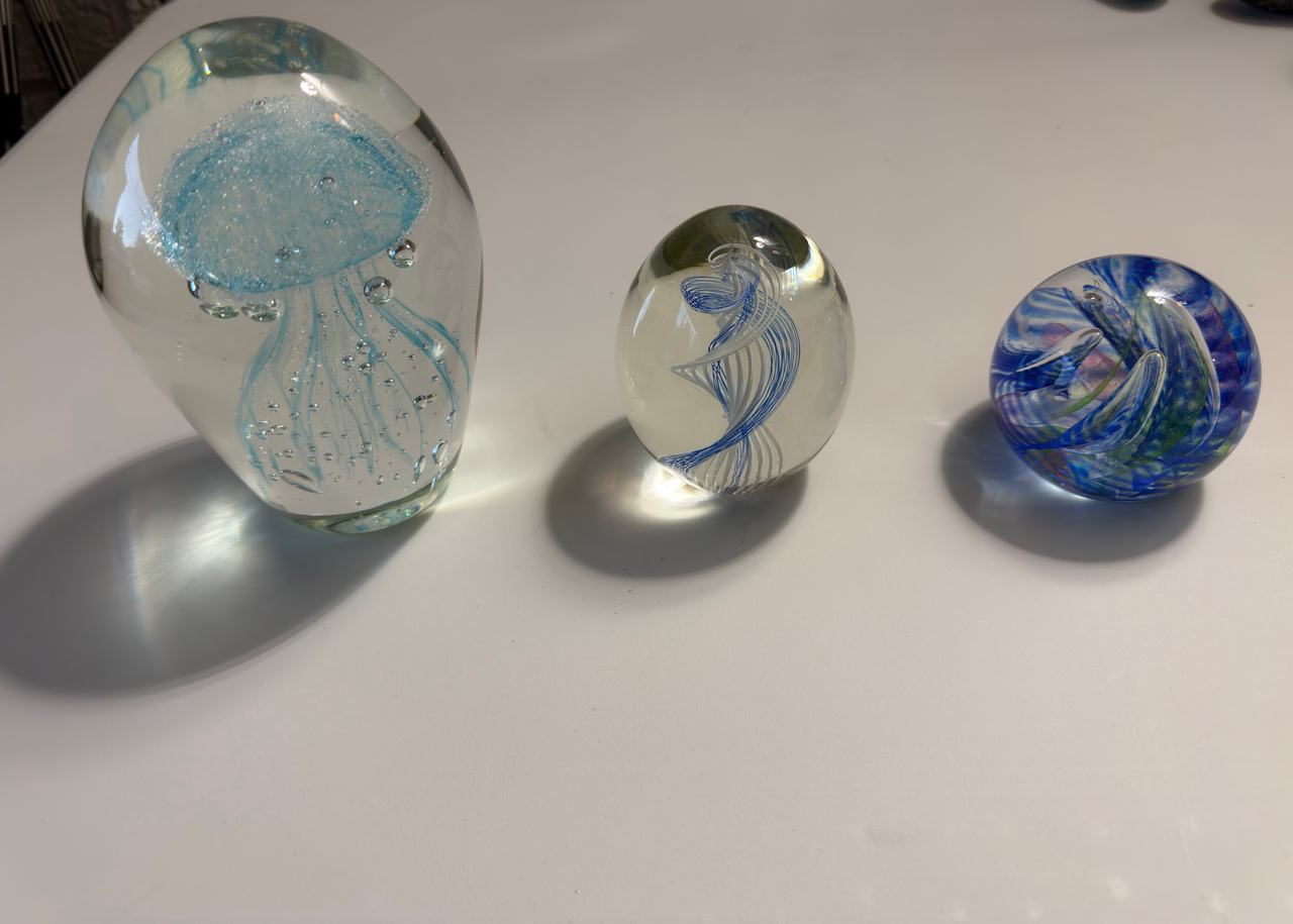 Lot of 3 Art Glass Paperweights - Jellyfish & Swirl Designs