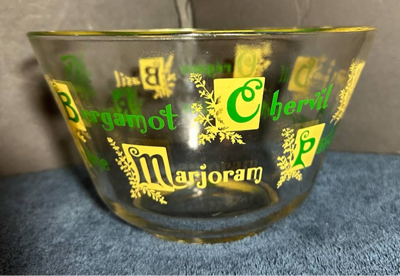 Anchor Hocking Vintage Spice Motif MCM glass salad bowl.