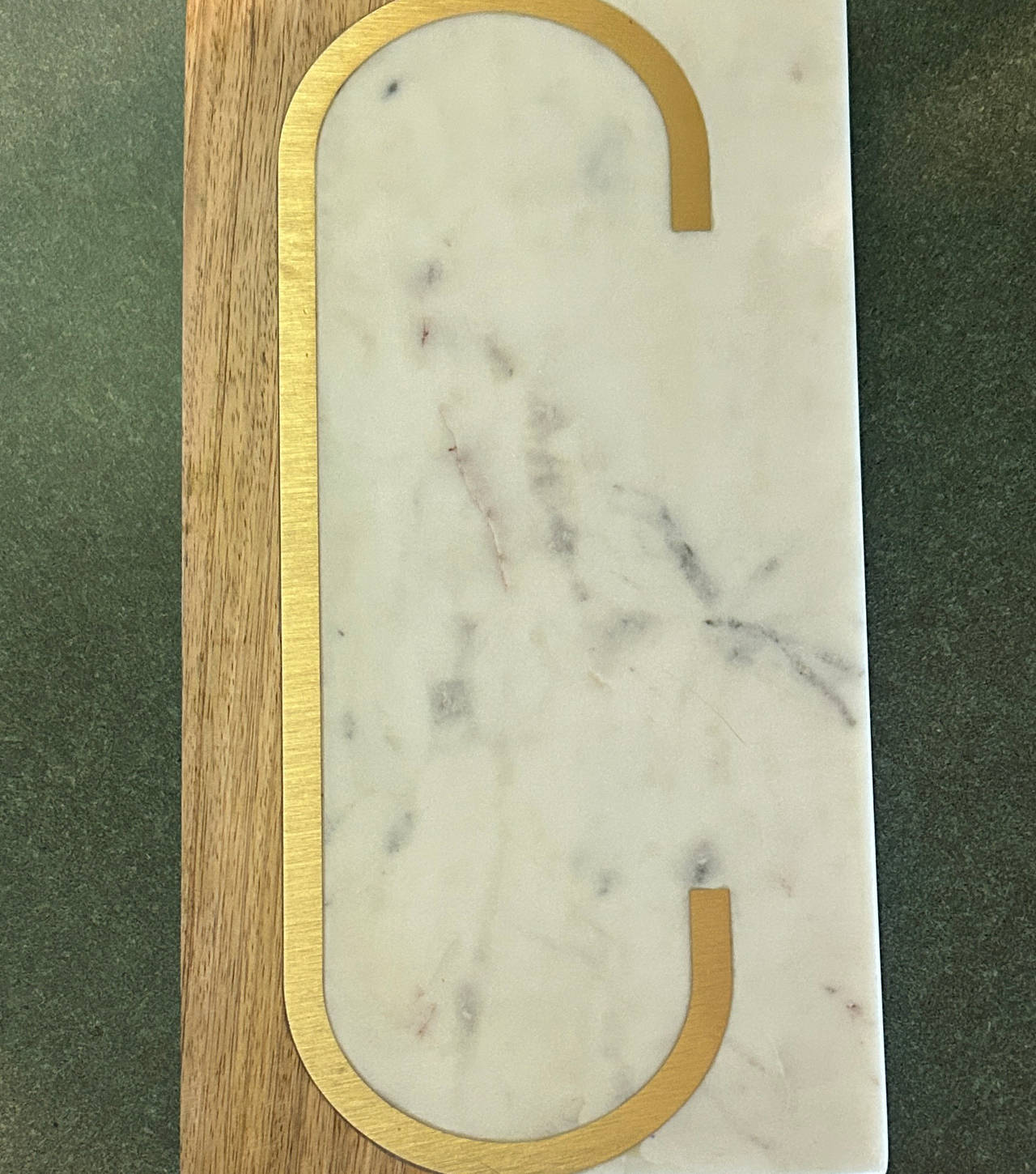 Crate and Barrel Marble and Wood Monogram Cheese Board - Letter C