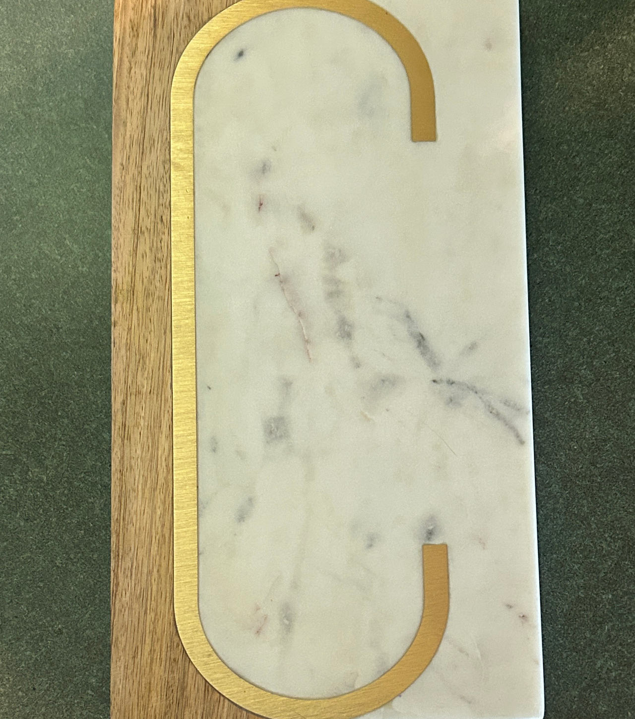 Crate and Barrel Marble and Wood Monogram Cheese Board - Letter C