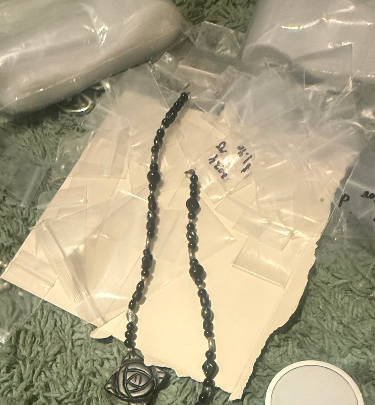 Black Beaded Rose Pendant Necklace