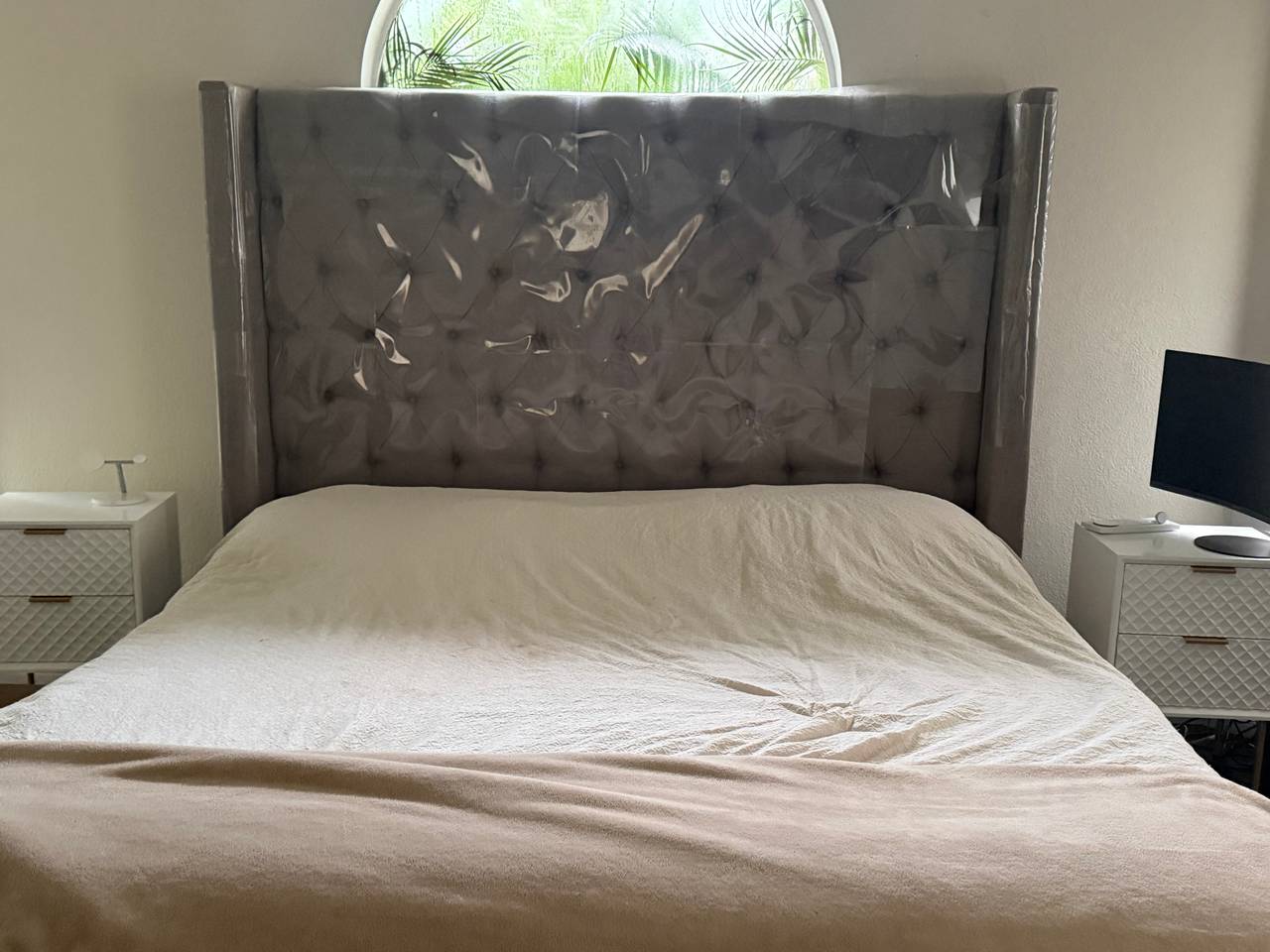 Upholstered Wingback Bed Frame with Tufted Headboard