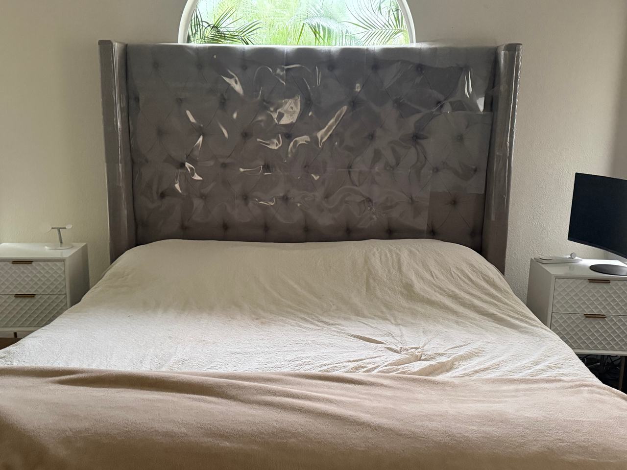 Upholstered Wingback Bed Frame with Tufted Headboard
