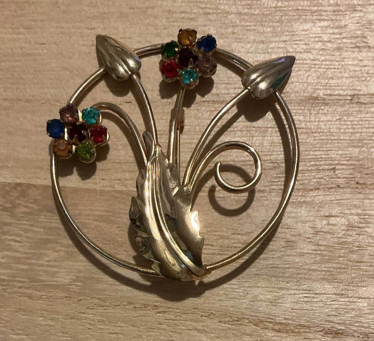 Vintage Rhinestone Flower Brooch