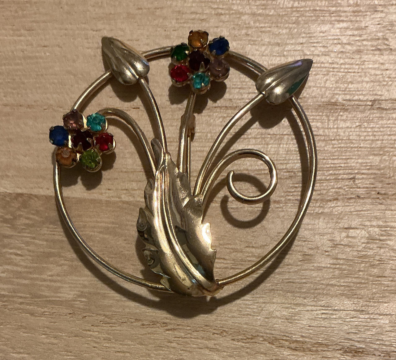 Vintage Rhinestone Flower Brooch