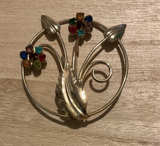 Vintage Rhinestone Flower Brooch - Image 1