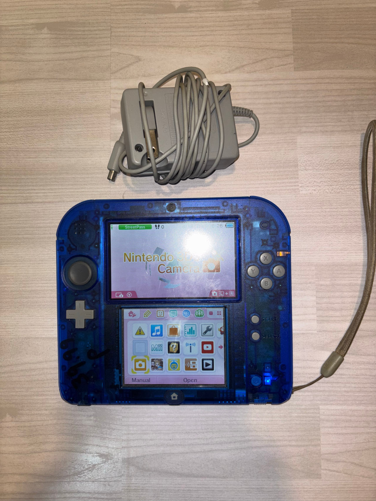 Nintendo 2DS Crystal Blue Transparent Tested Working With charger