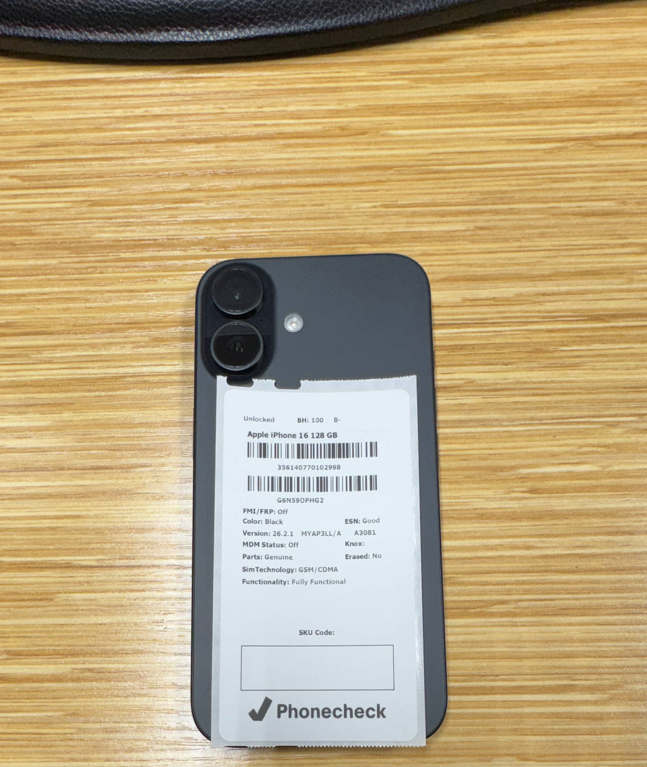 Apple iPhone 16 128GB Black Unlocked 100% Battery