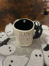 Rae Dunn White Ceramic "Death Before Decaf" Mug - Image 1
