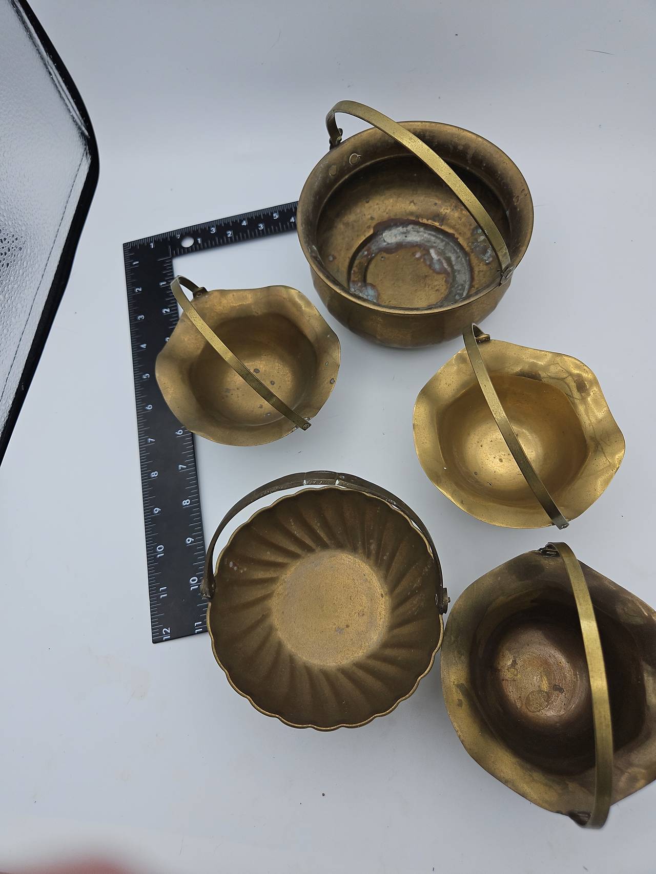 Vintage Brass Miniature Basket and Cauldron Set