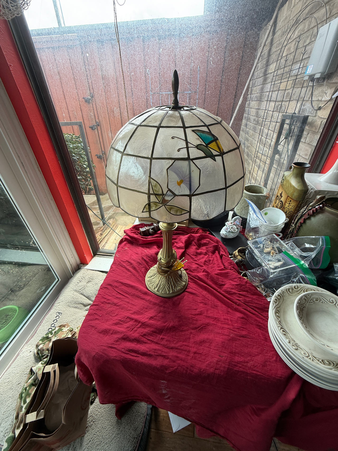 Vintage Stained Glass Butterfly Table Lamp