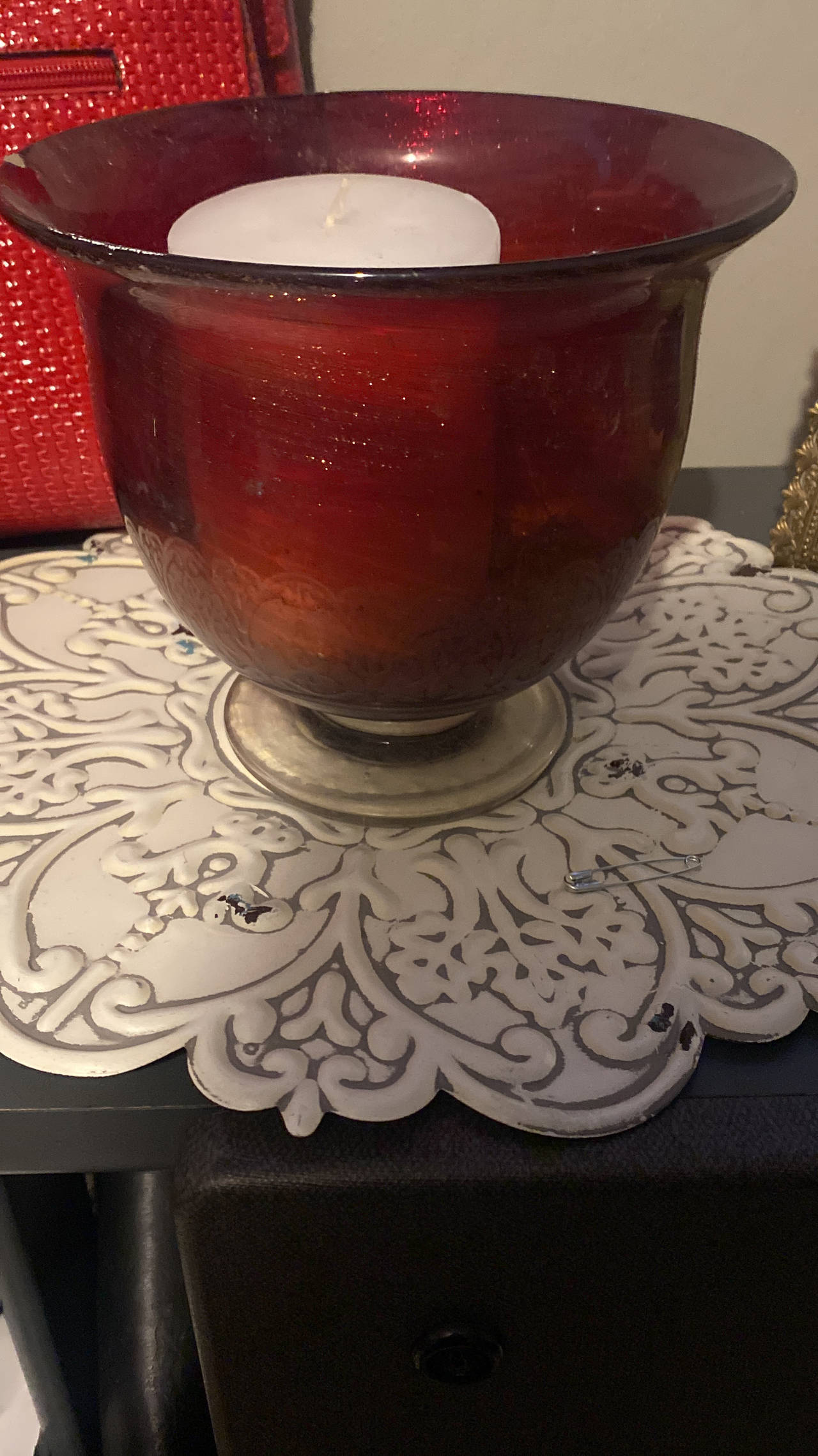 Red Glass Hurricane Candle Holder