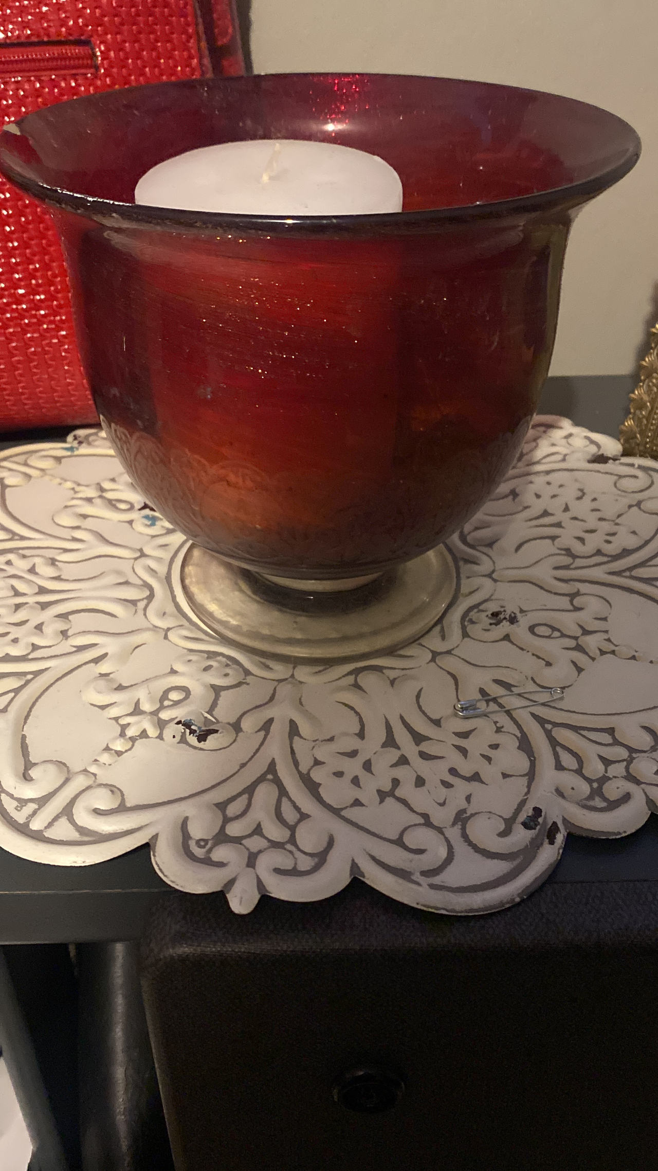 Red Glass Hurricane Candle Holder