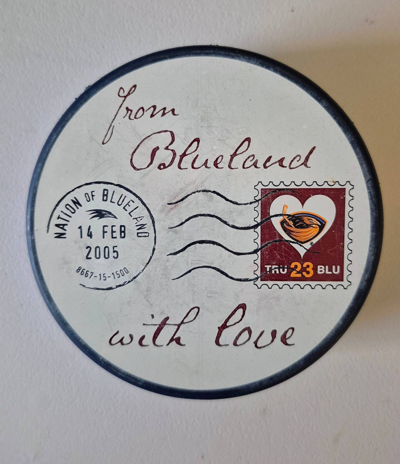 Atlanta Thrashers Blueland Signed Hockey Puck - Jeff Farkas #10