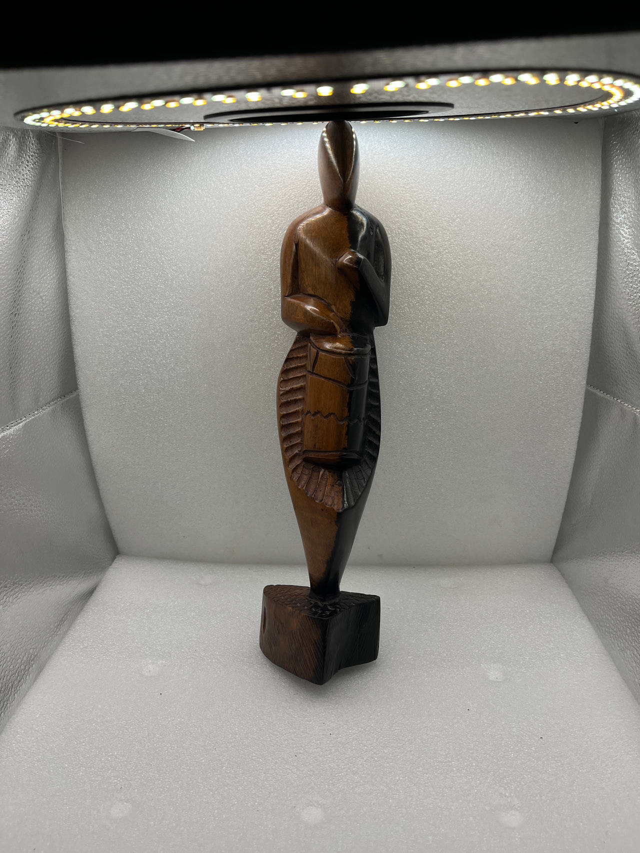 Hand-Carved Wooden African Drummer Statue