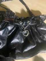 Black Faux Leather Shoulder Bag with Heart Charm - Image 3