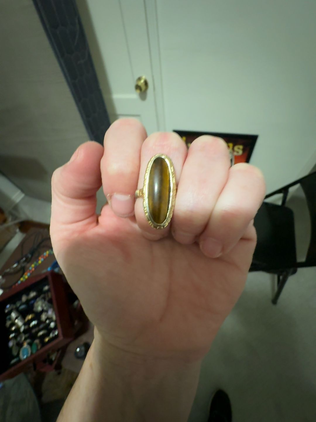 Vintage Tiger's Eye Gold Tone Adjustable Ring