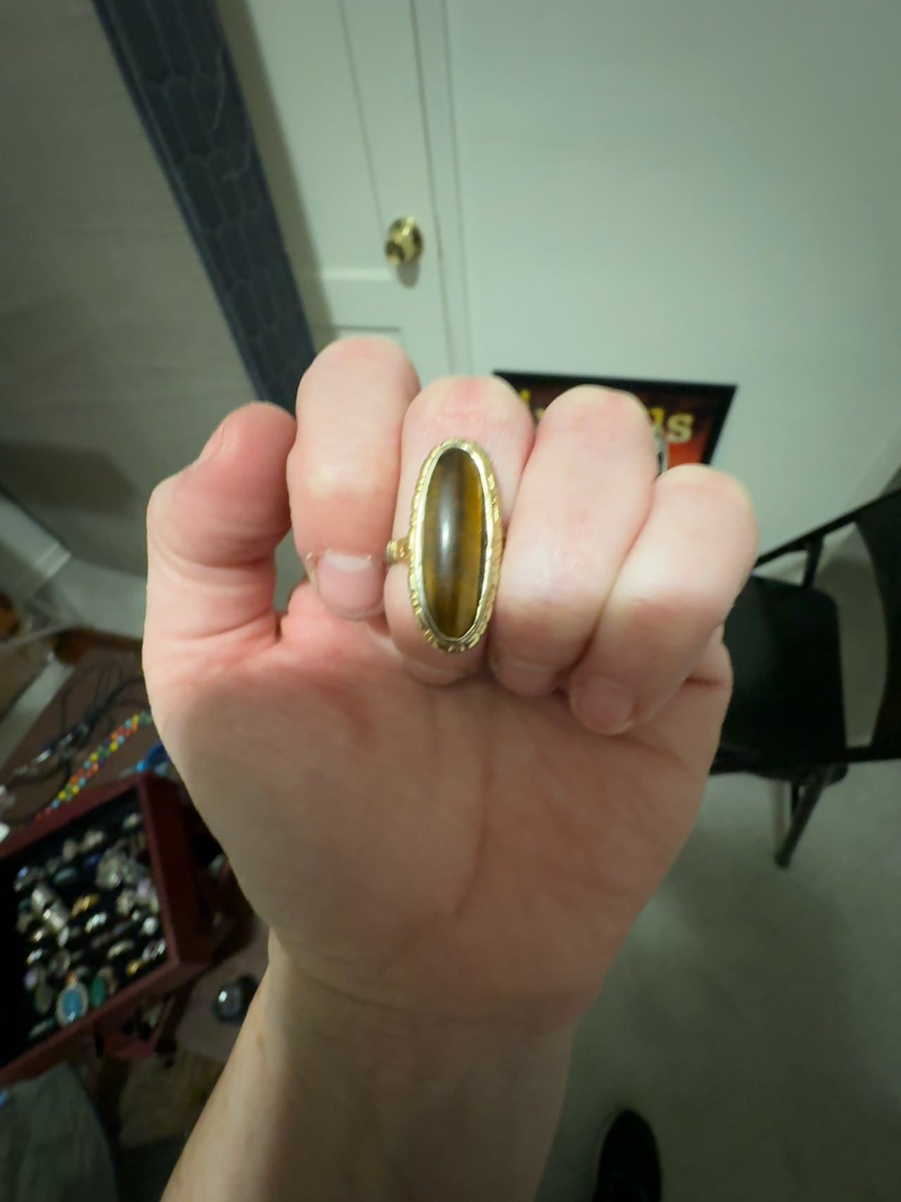 Vintage Tiger's Eye Gold Tone Adjustable Ring
