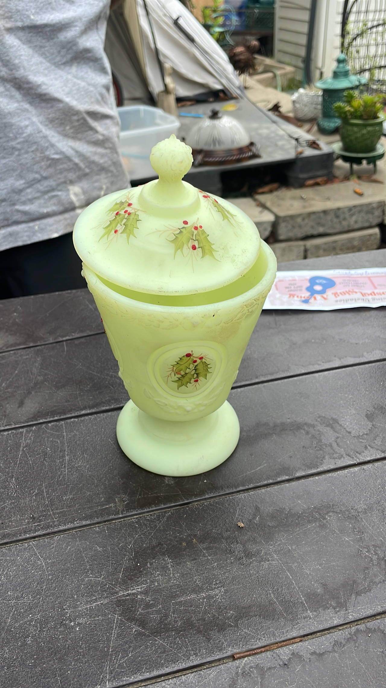 Victorian Custard Glass Covered Compote