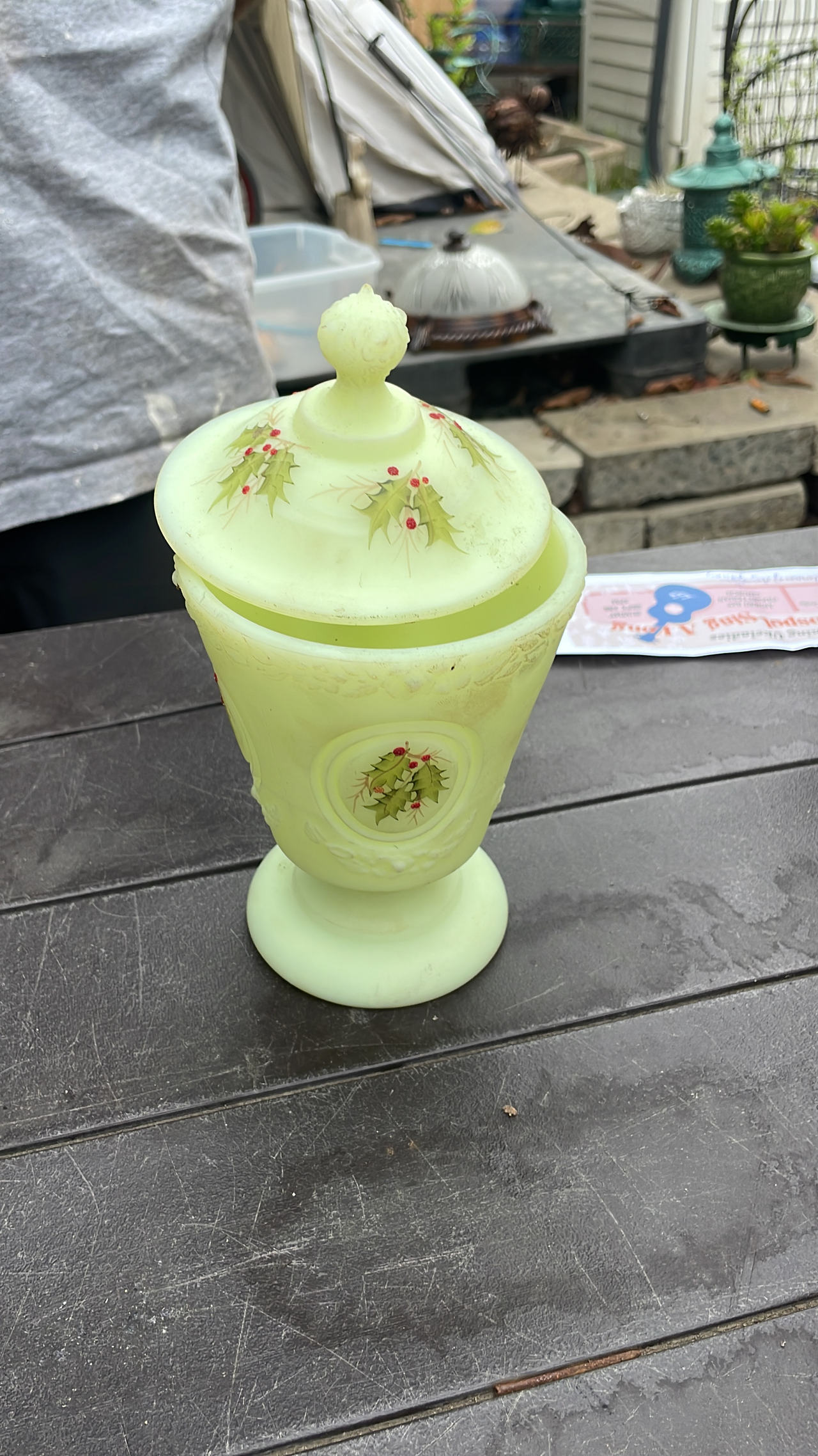 Victorian Custard Glass Covered Compote