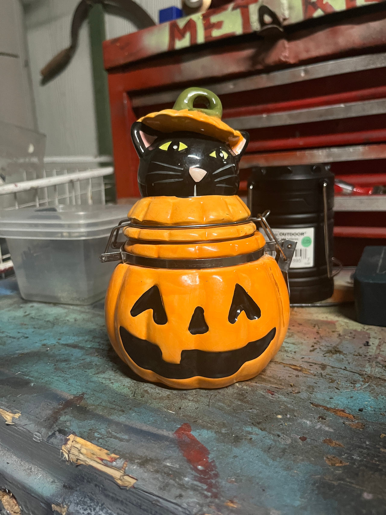 Halloween Pumpkin Jar with Black Cat Lid
