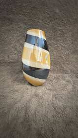 Hand Blown Art Glass Vase – Amber, Black & Cream Swirl – Modern Sculptural Decor - Image 2