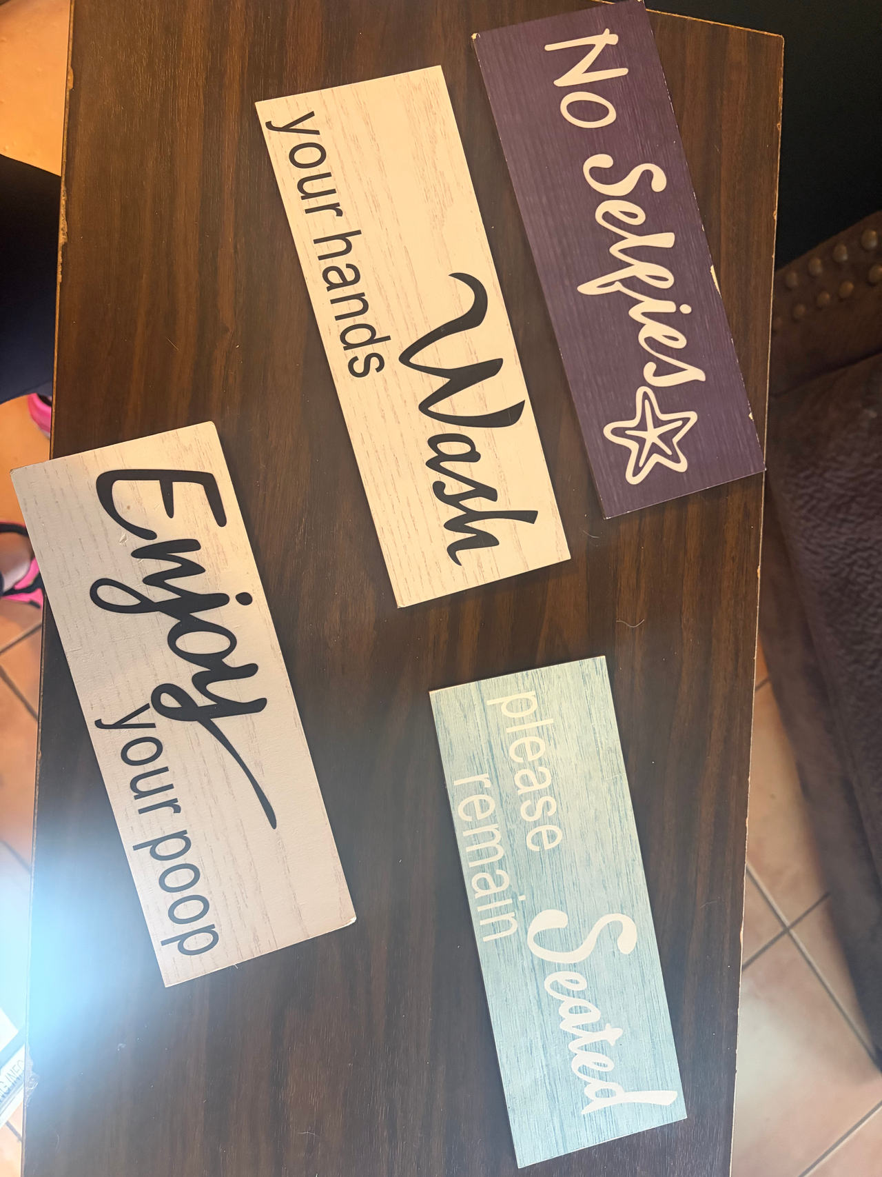 Funny Bathroom Wooden Signs Set