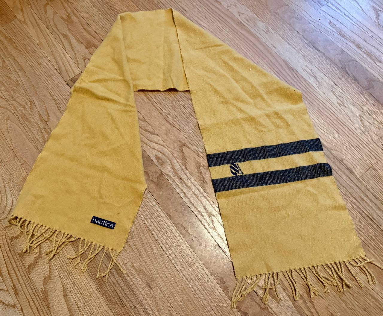 Nautica Yellow Knit Scarf with Navy Stripes