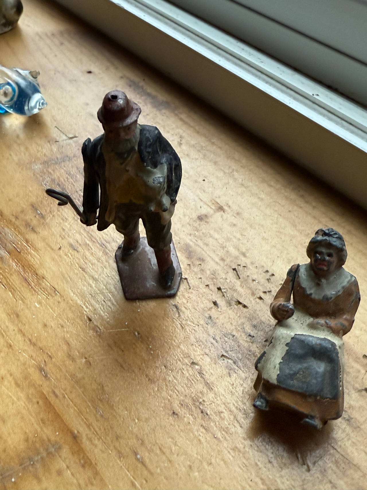 Antique Lead Peasant Figure with Walking Stick