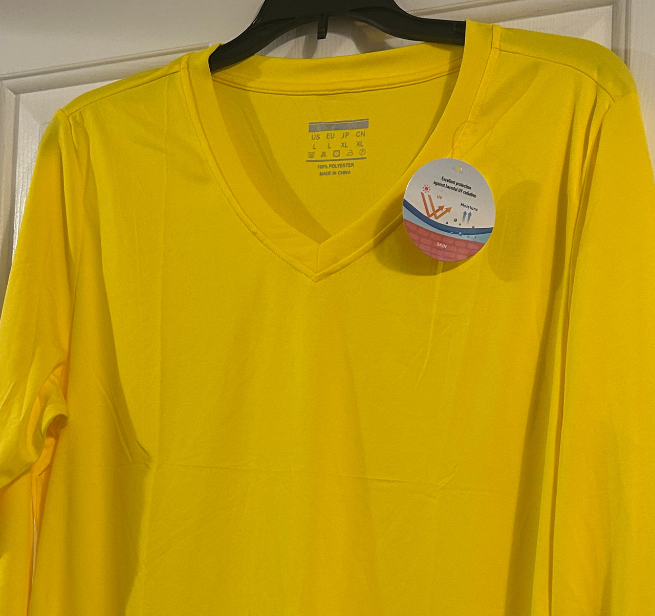 Women's Yellow UV Protection Long Sleeve V-Neck Shirt