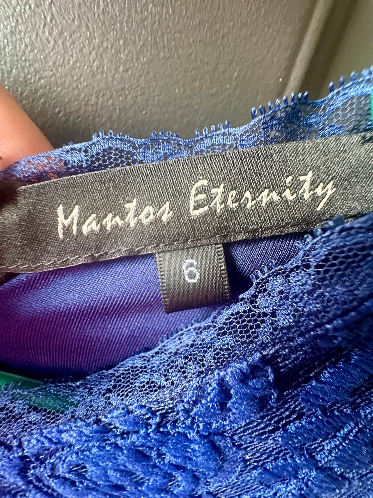 Mantos Eternity Royal Blue Rose Lace Dress NWT