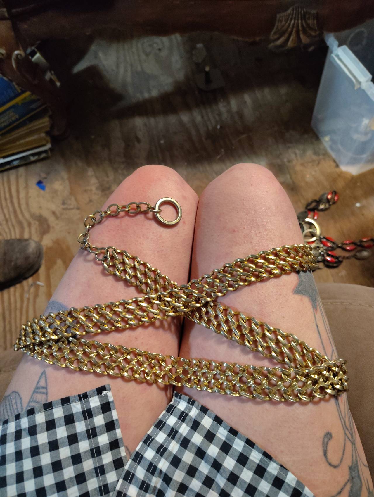 Vintage Triple Strand Gold Tone Chain Belt