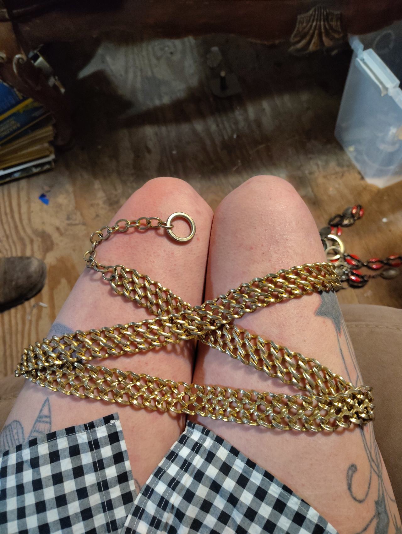 Vintage Triple Strand Gold Tone Chain Belt