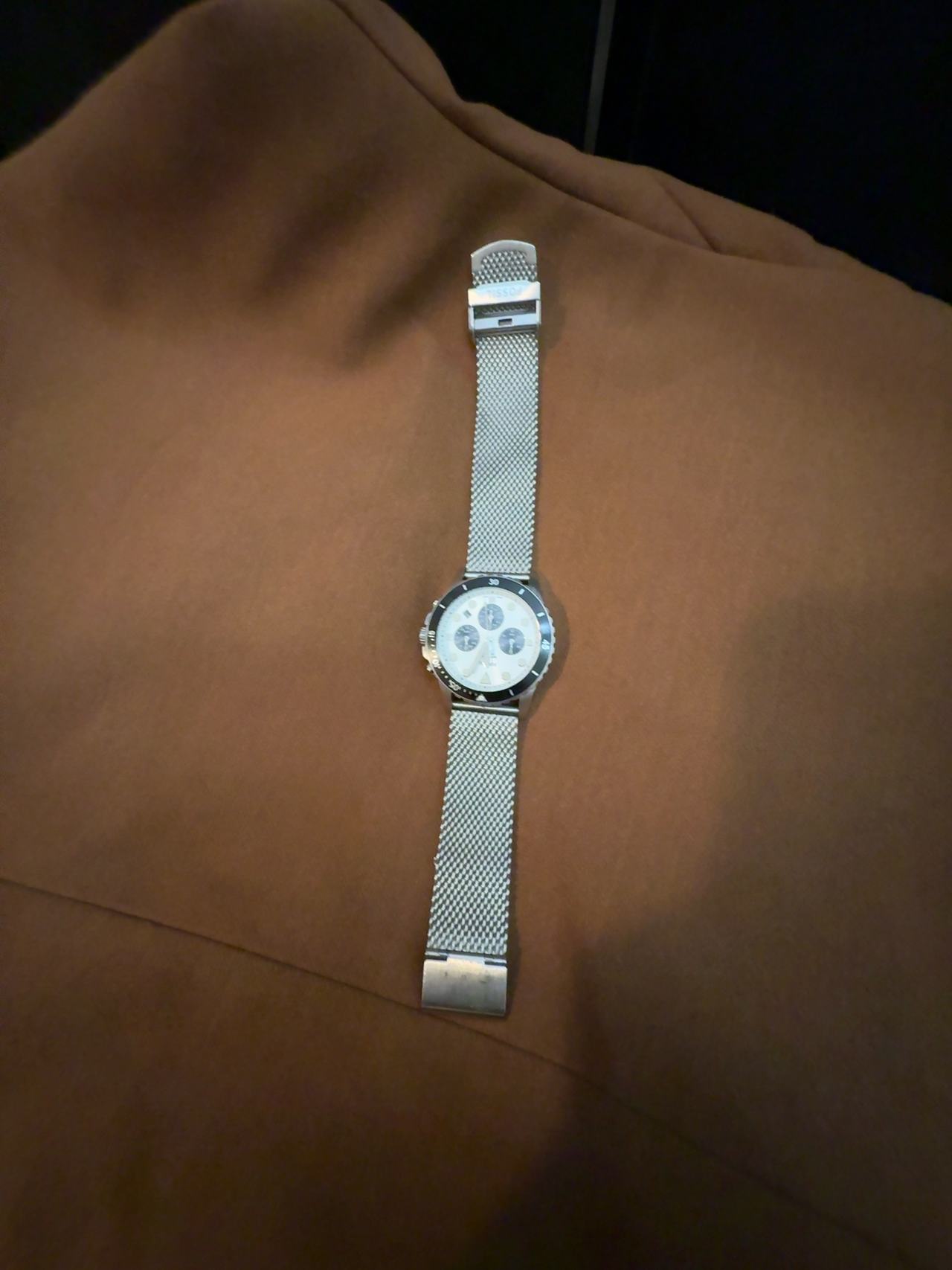 Fossil FB-01 Chronograph Silver Stainless Steel Mesh Watch FS5915