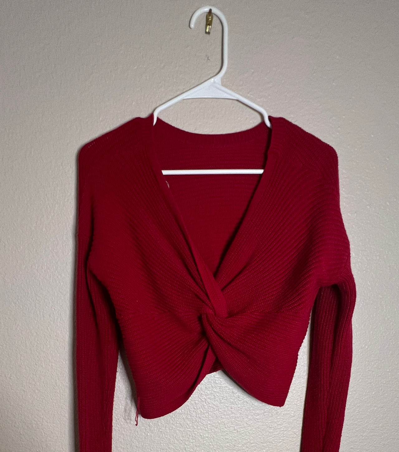 Red Twist Front Ribbed Crop Sweater