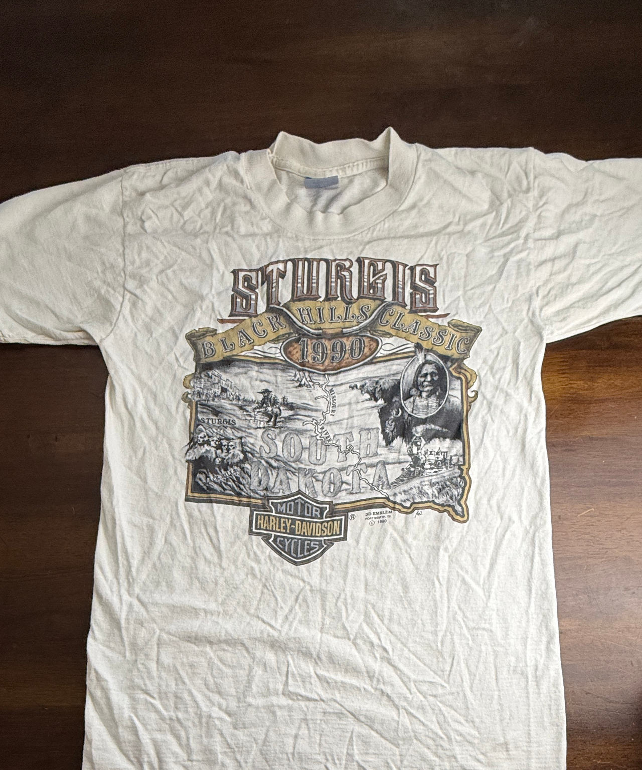 Vintage 1990 Harley-Davidson Sturgis 3D Emblem T-Shirt