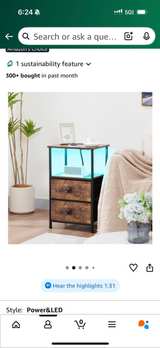 HOOBRO Narrow Bedside Table with Charging Station, 2 Fabric Drawers-Set of 2 - Image 4