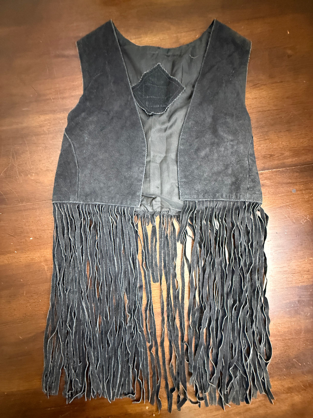 Vintage Black Suede Fringe Vest S