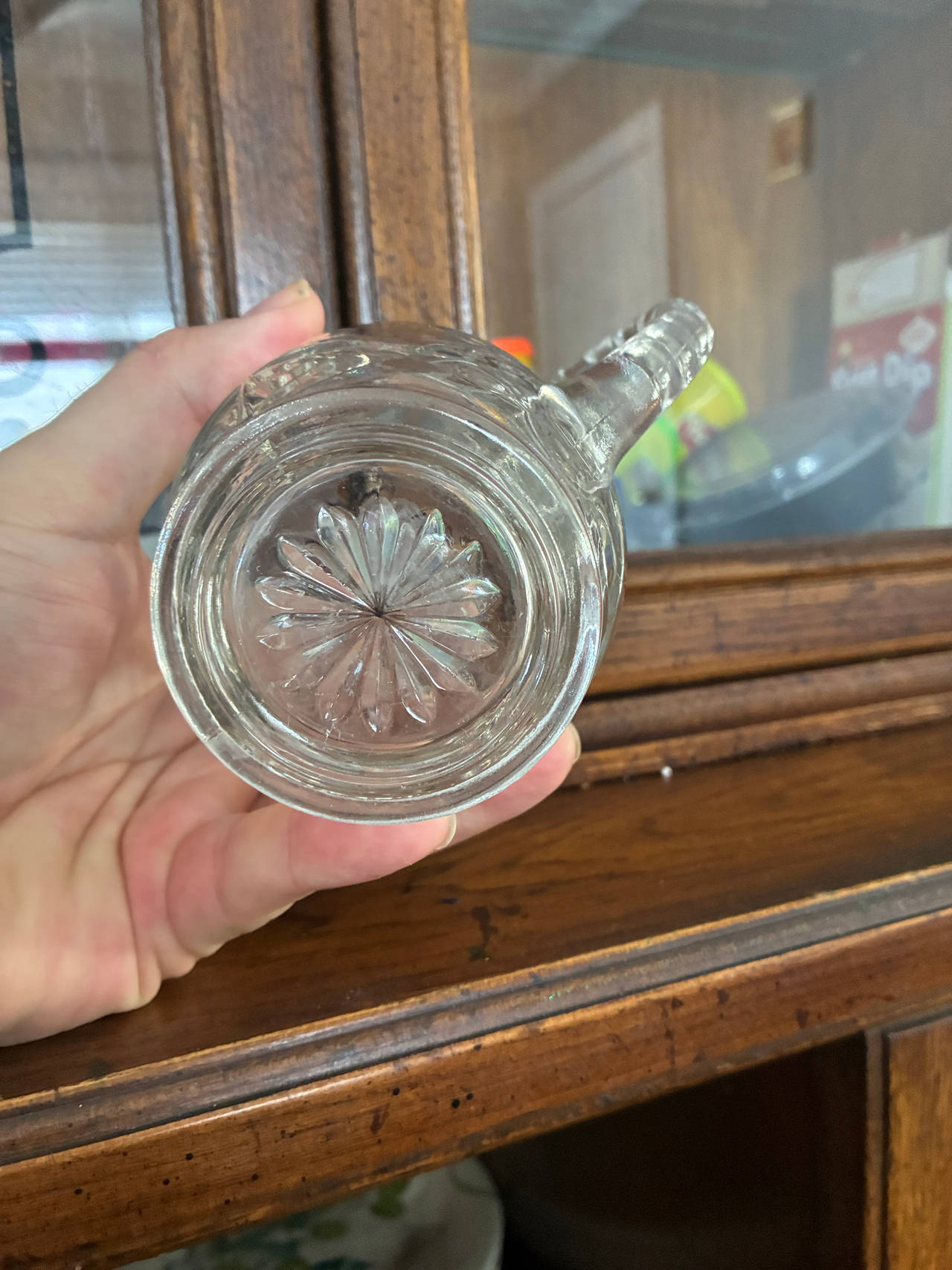 Vintage Pressed Glass Mug with Starburst Base