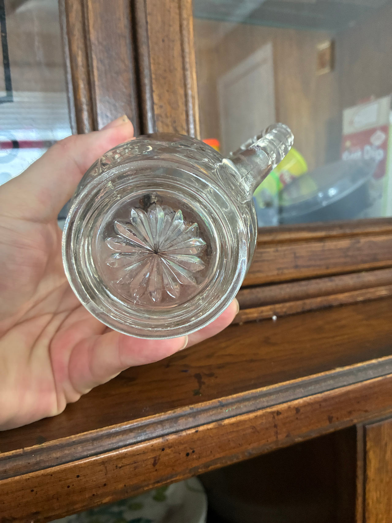 Vintage Pressed Glass Mug with Starburst Base