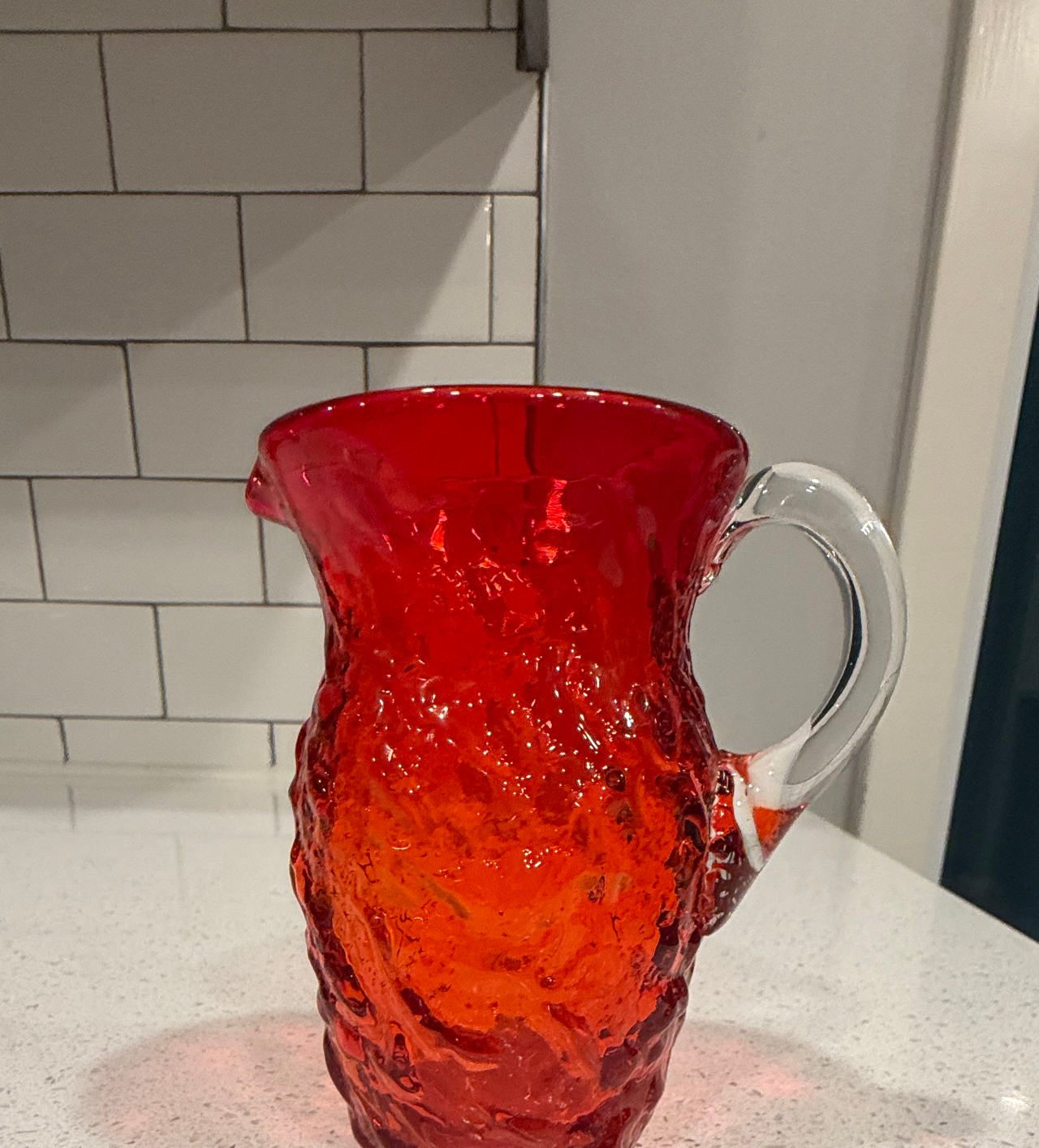 Kanawha Amberina Bark Glass Pitcher