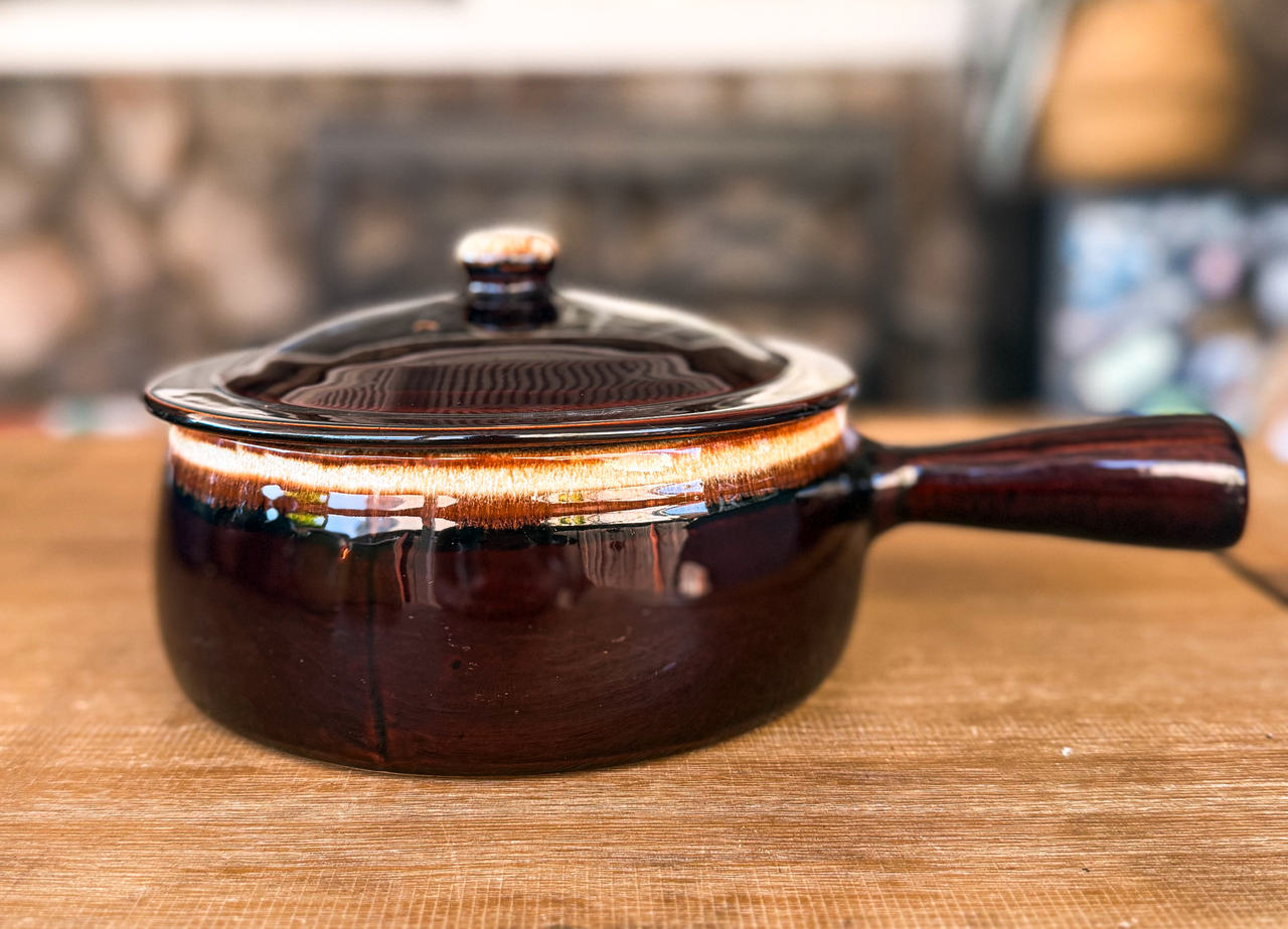 Vintage Pfaltzgraff Gourmet Brown Drip Glaze Saucepan with Lid