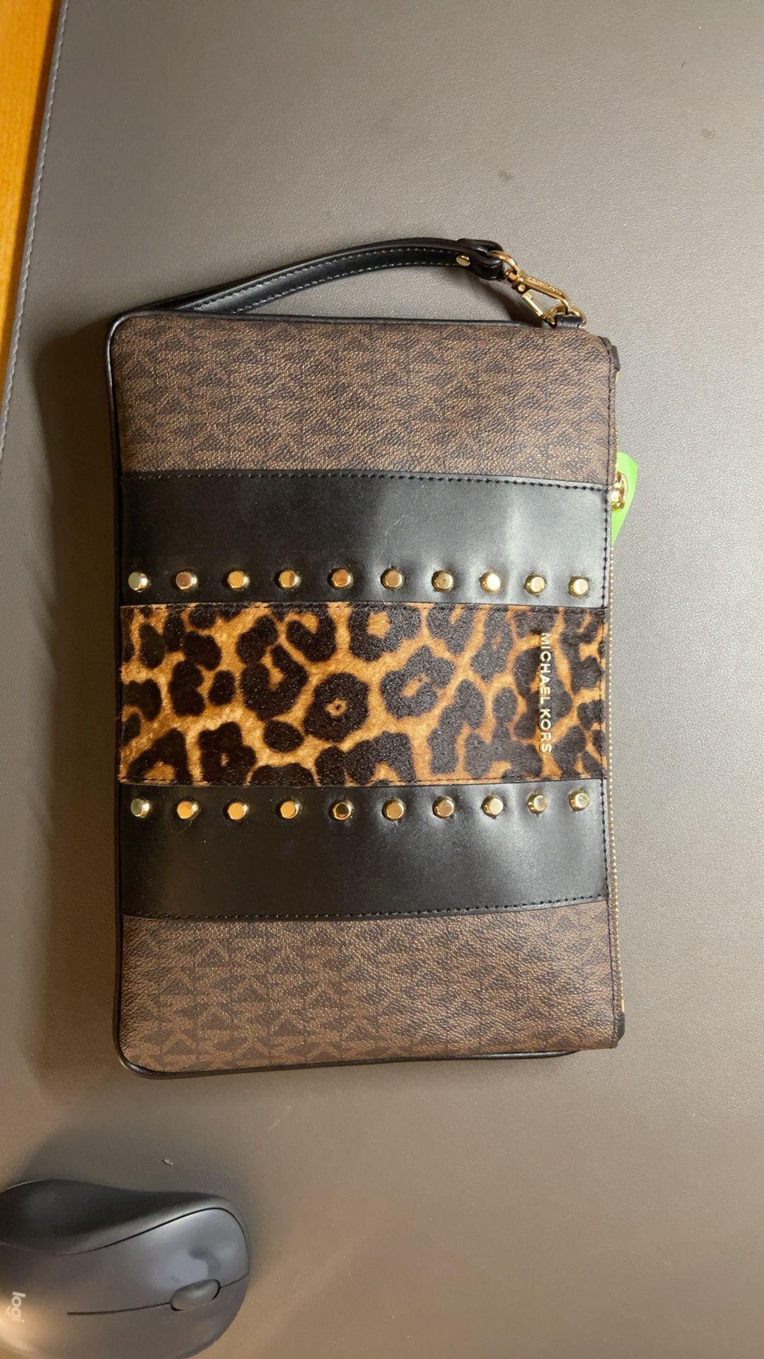 MICHAEL KORS | Calf Hair Clutch Wristlet Purse Animal Print Gold Hardware