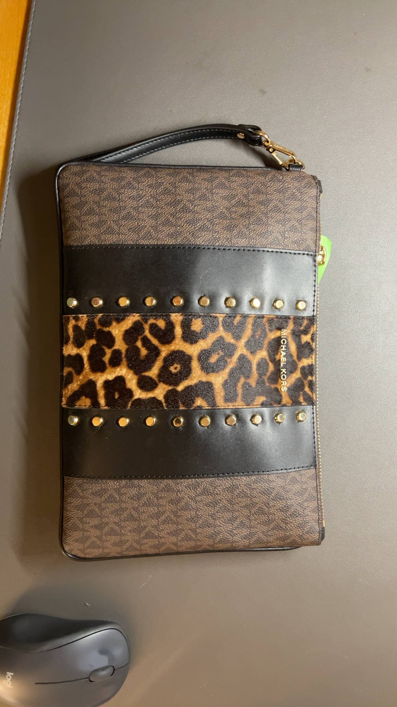MICHAEL KORS | Calf Hair Clutch Wristlet Purse Animal Print Gold Hardware