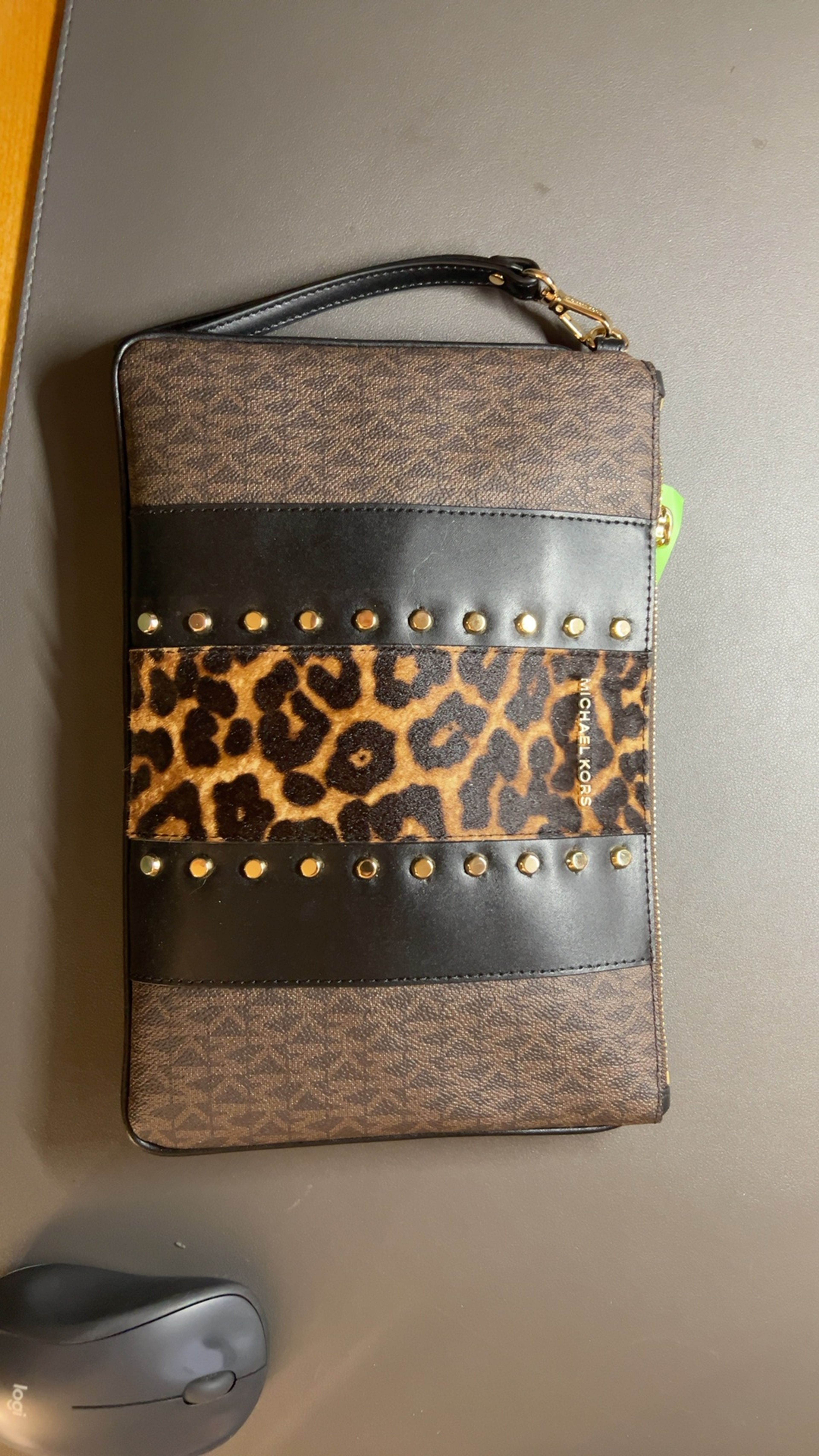 MICHAEL KORS | Calf Hair Clutch Wristlet Purse Animal Print Gold Hardware